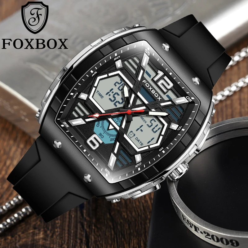 

FOXBOX Mens Sport Watches Men Quartz LED Digital Clock Brand Luxury Male Fashion Silicone strap Waterproof Military WristWatch