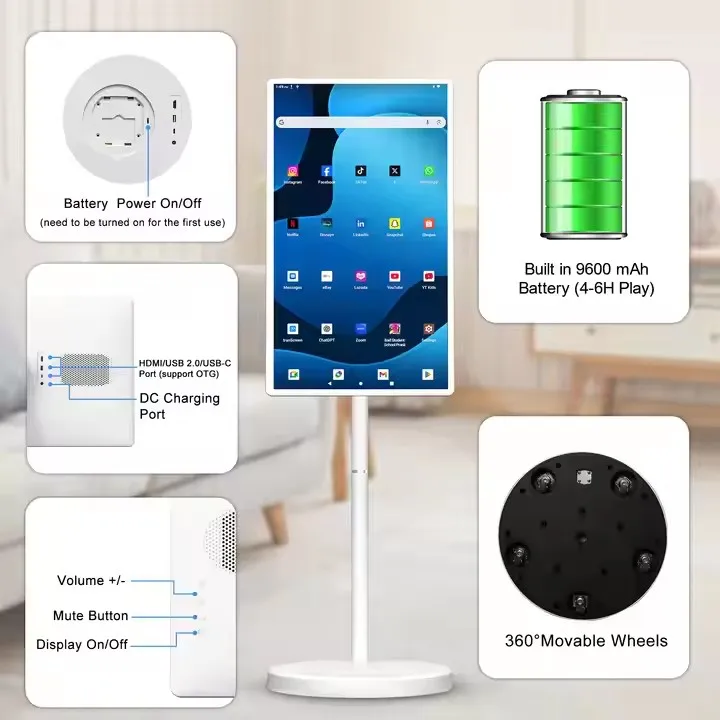 TV inteligente portátil de 32 polegadas, tela sensível ao toque Android 13, LCD de ultra-alta definição Bluetooth 5, tablet removível para streaming