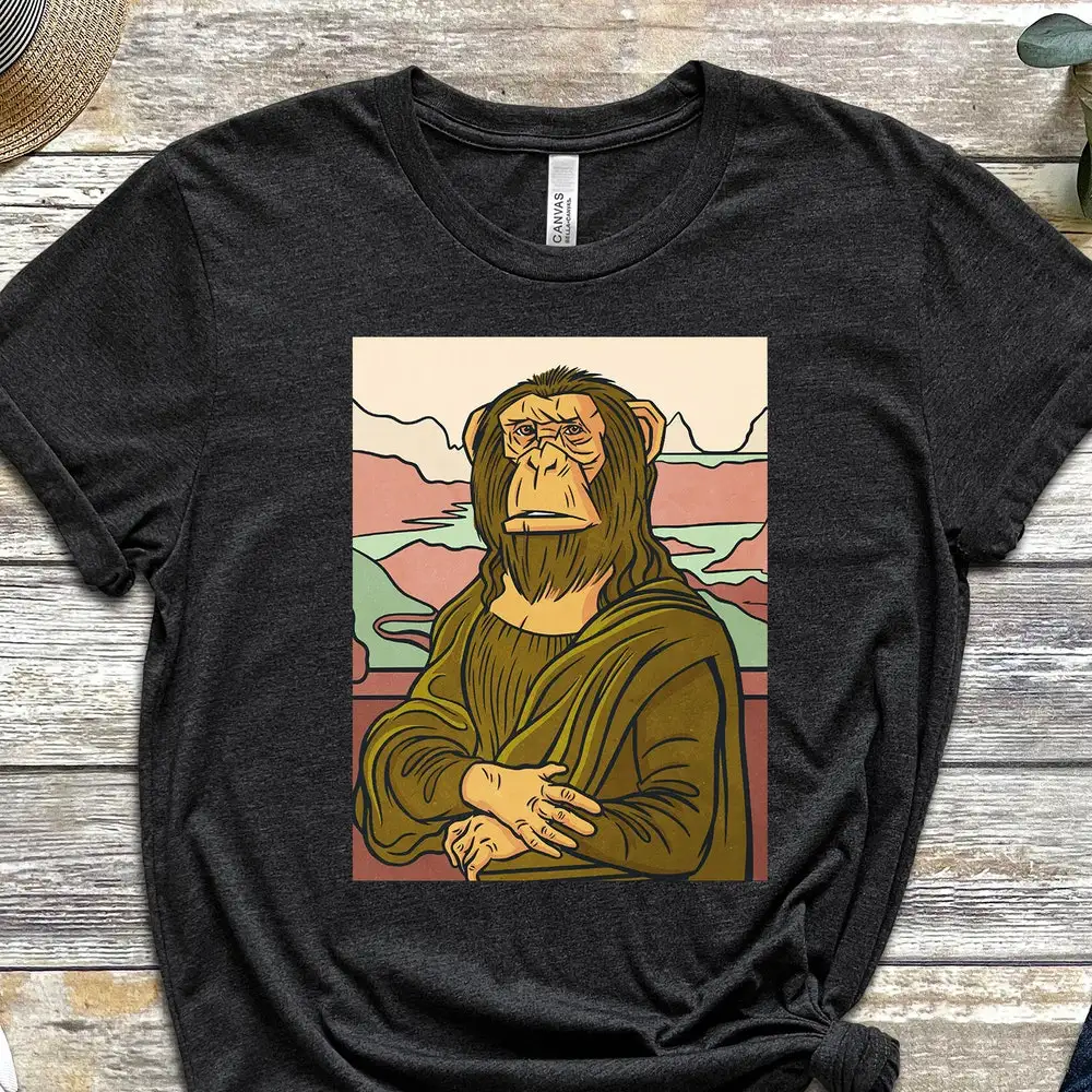 Monkey Lisa T Shirt Davinci Mona Pop Culture Funny Art Artist Cool Portrait