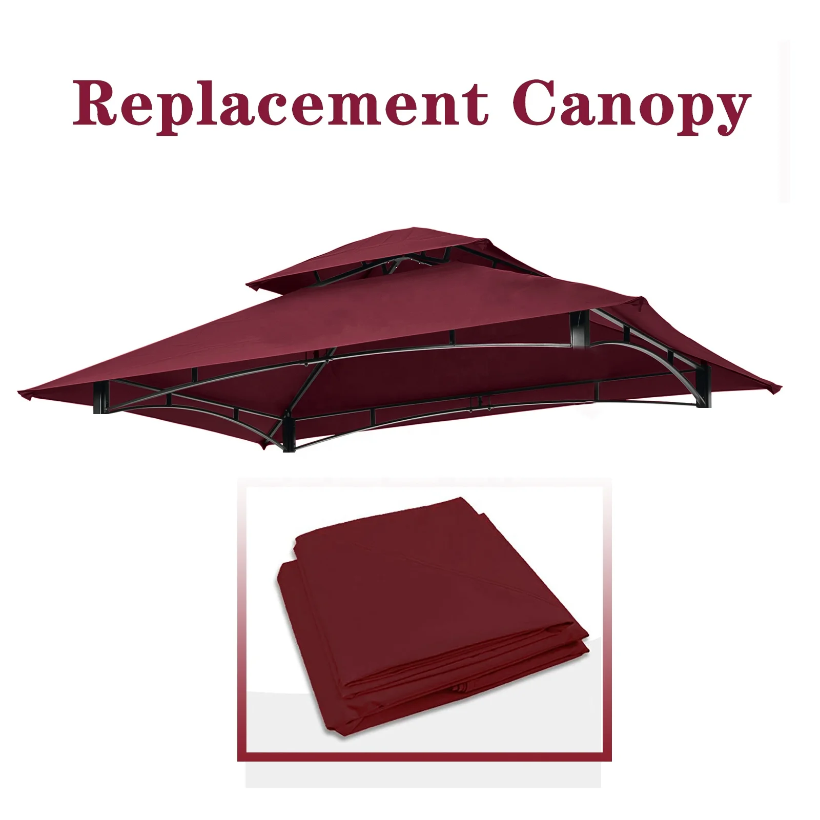 US Stock Double Tiered BBQ Tent Roof Top Cover Outdoor Grill Gazebo Replacement Canopy