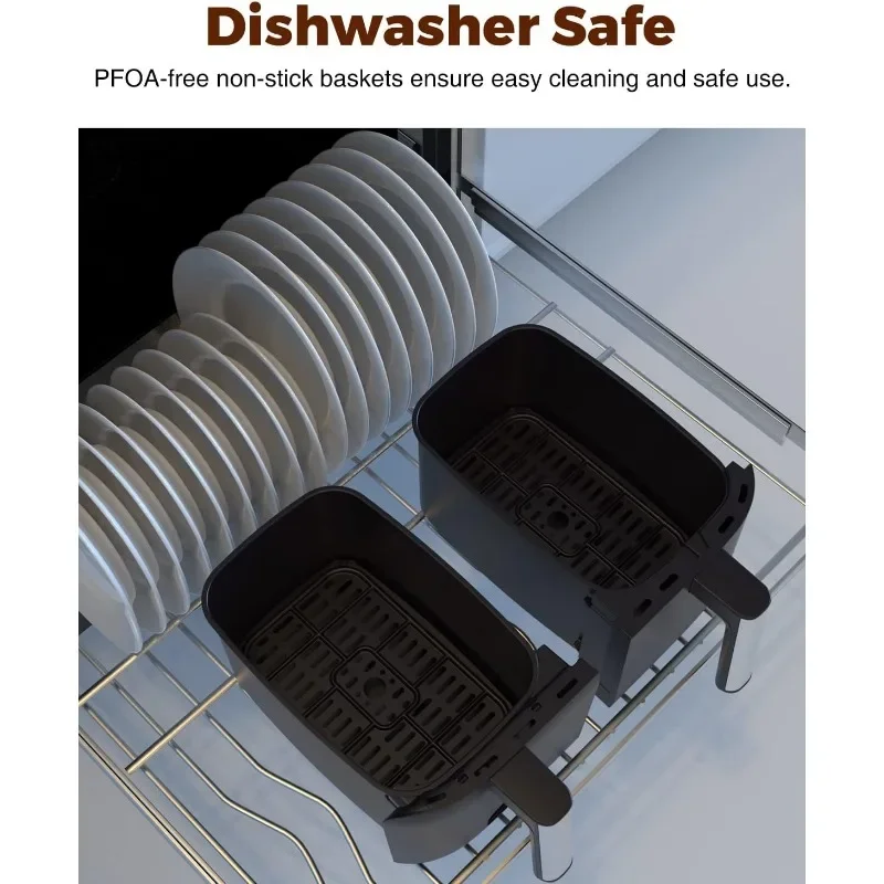 Air Fryer with 2 Baskets 8 QT, JOYAMI Dual Basket AirFryer with Sync-Finish Function, Nonstick and Dishwasher Safe