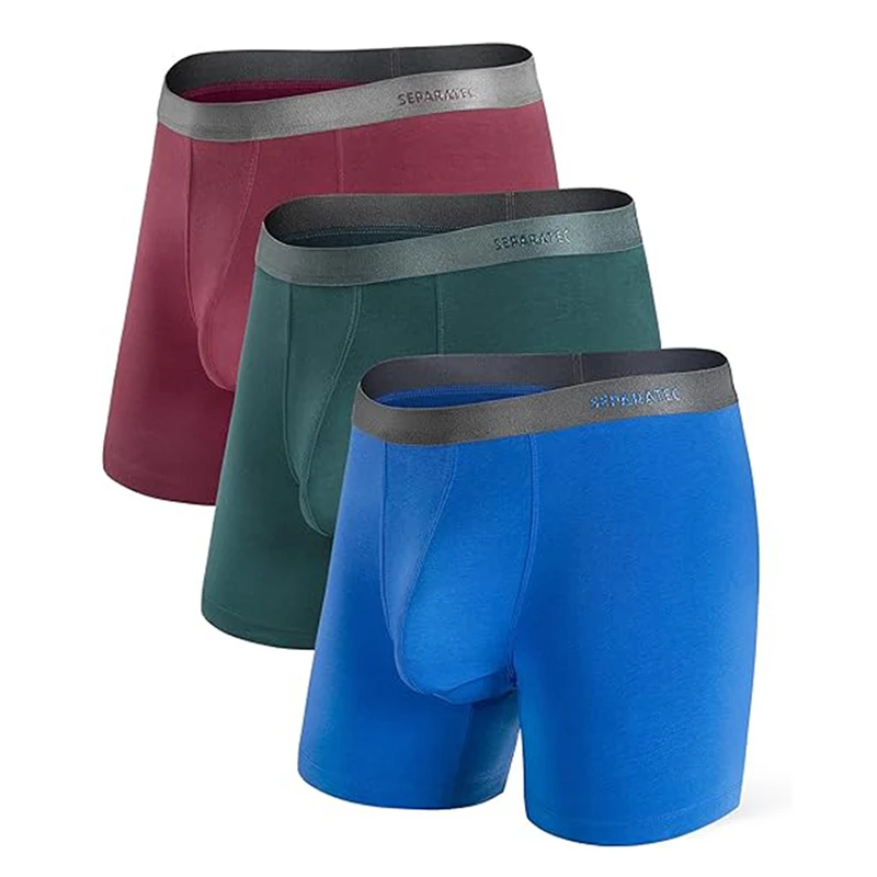 3 Pack Separatec Men's Underwear Breathable Cooling Rayon Made From Bamboo Boxer Briefs Ball Pouch Underwear Quicking Drying