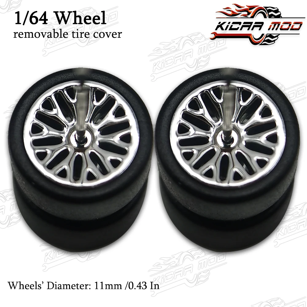 1/64 RLC Premium Wheels with Rubber Slick Tires for Hot Wheels Multi Spokes Model Car Refitting Parts D:11mm (1 Set)