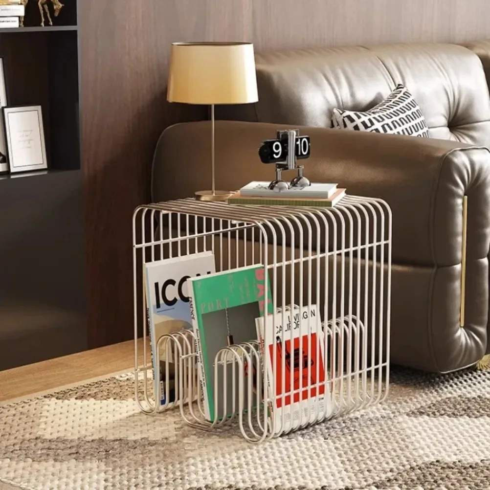 Nordic Metal Coffee Tables with Storage Modern Accent Tables for Sofa Creative Newspaper Display Rack