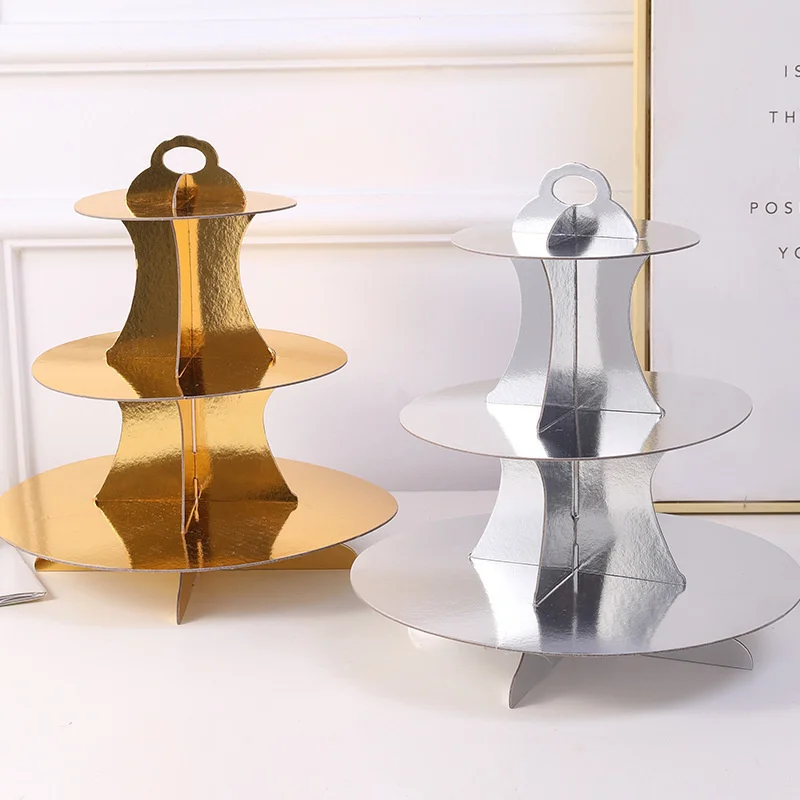 

Three-layer paper cake stand gold silver cake dessert decoration stand birthday party decoration props donut stand wholesale