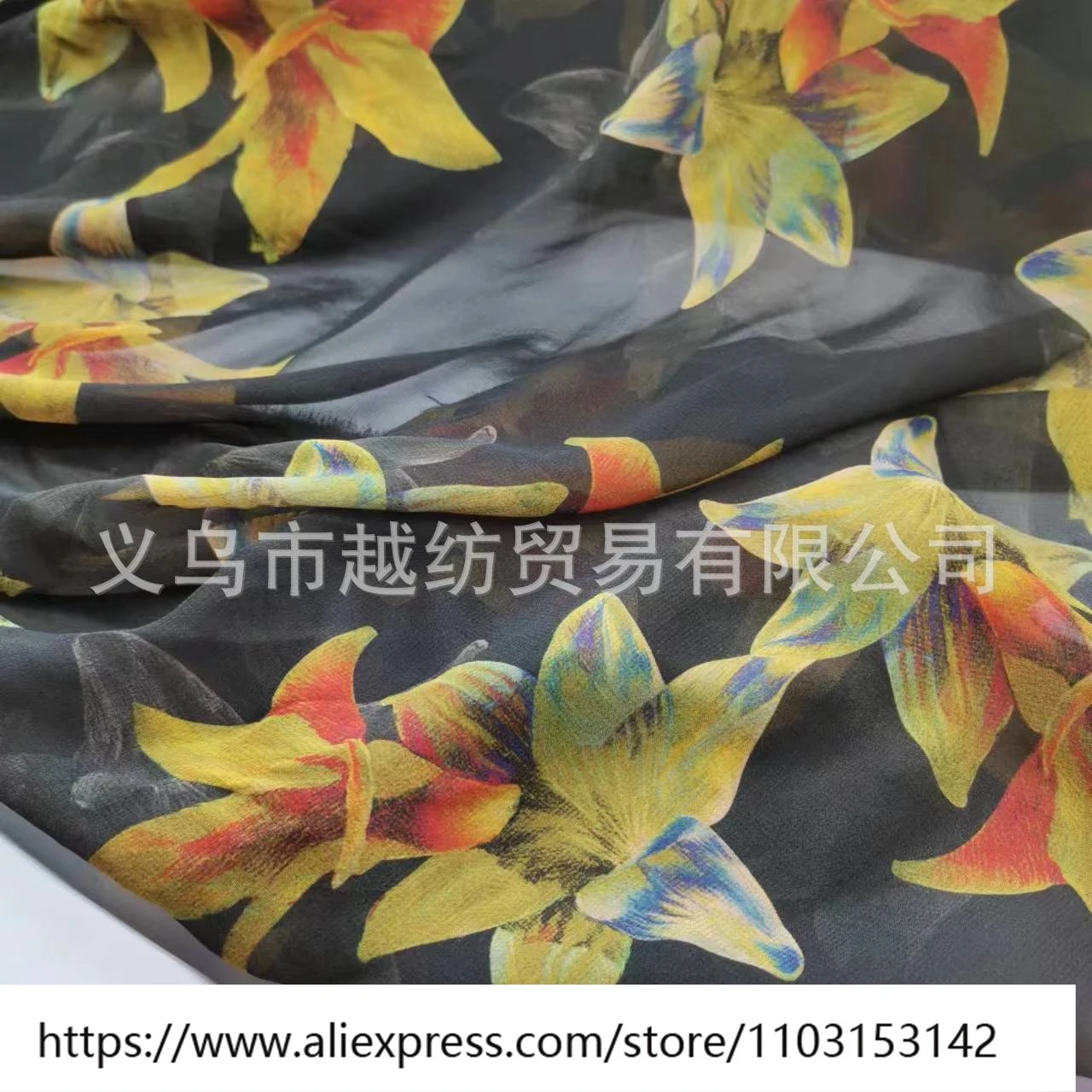 Abito estivo ampio in tessuto Qiao Qi di seta nera stampata leggera e trasparente