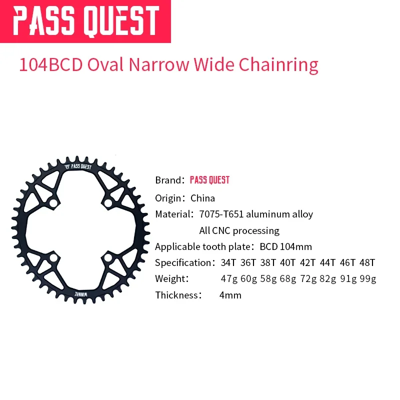 PASS QUEST 104BCD MTB Oval Narrow Wide Chainring/Chain Ring 32T-48T Bike Bicycle Chainwheel/Chain Wheel deore Crankset