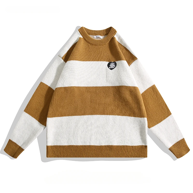 

Men/Women Youth Japanese Style Contrast Striped Sweaters Autumn Winter O-neck Long-sleeved Loose Versatile Bottoming Pullovers