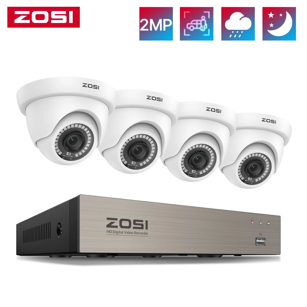ZOSI 3K Lite 8-Channel Security Camera System 1080P HD-TVI DVR with AI Detection 80ft Night Vision Weatherproof Dome Cameras for Indoor Outdoor Use