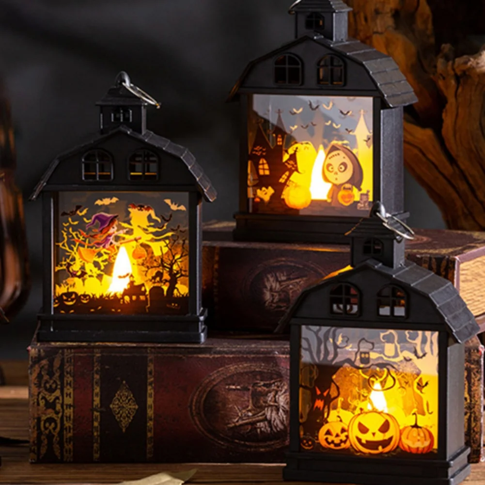 Halloween LED Wind Light Portable Horror Pumpkin Ghost Lantern Bar Desktop Ornament Halloween Decor Props Party Supplies