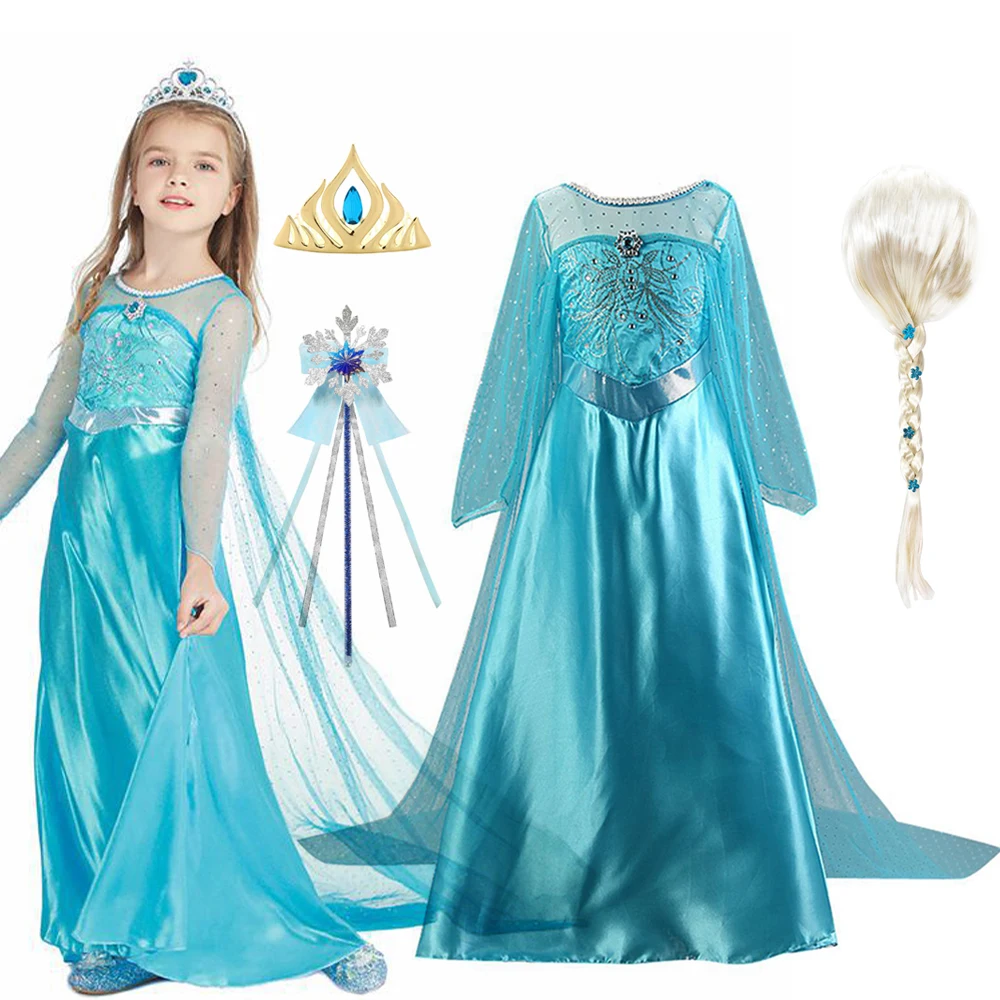 

Halloween Elsa Dress for Girls Children Party Princess Costume Kids Disguise with Long Cloak Girl Snow Queen Carnival Clothes