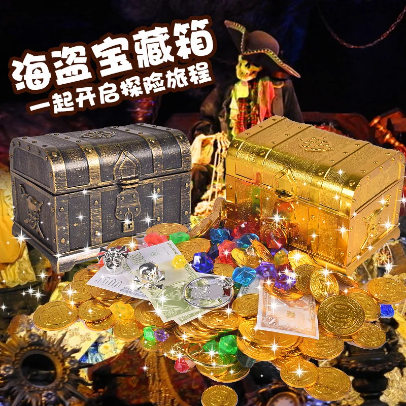 

Pirate Treasure Chest Kids' Treasure Hunt Antique-Style Large Plastic Pirate Treasure Chest Treasure Chest Toy Party Props
