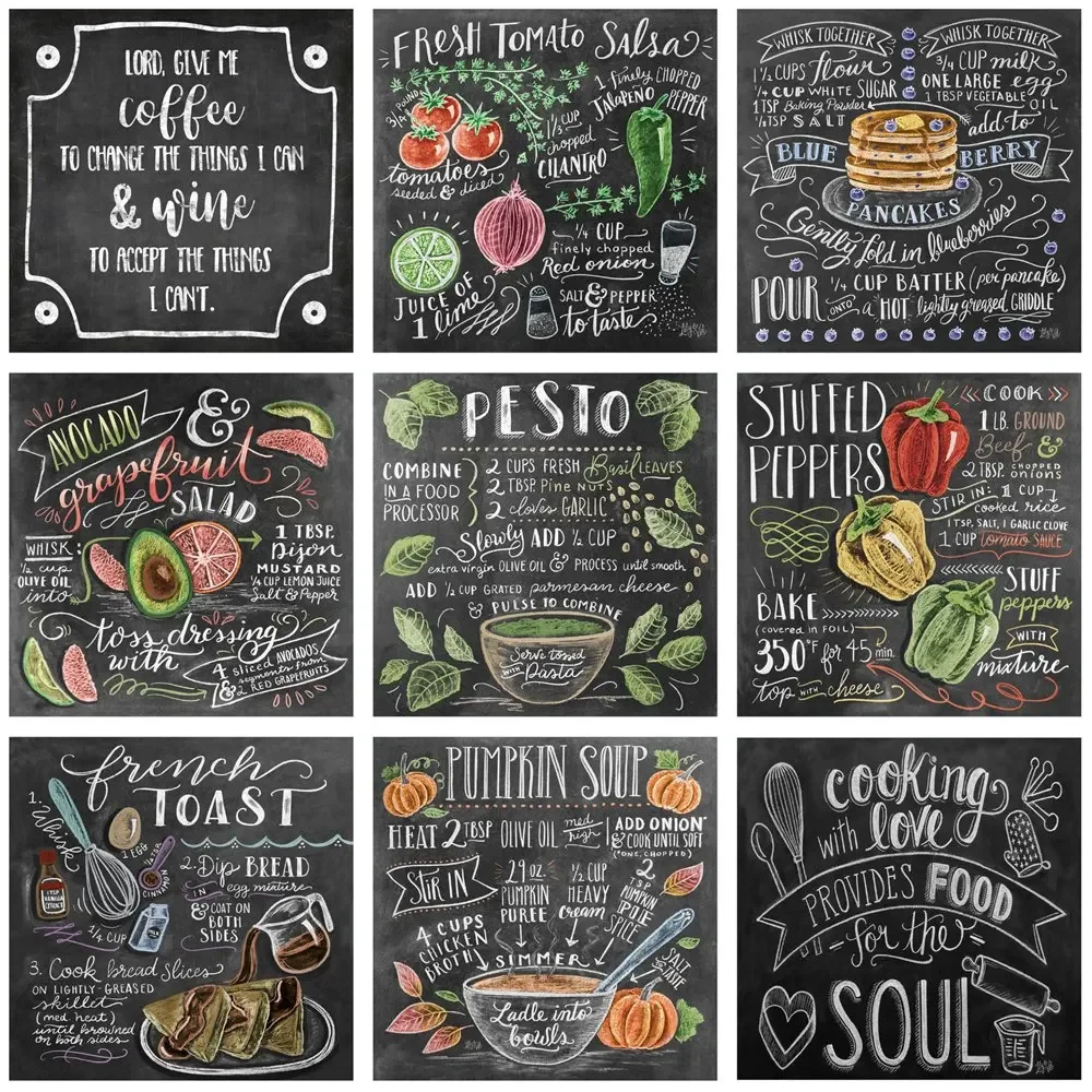 Letrero Vintage de Metal con Recetas de Comida, Decoración de Pared Metálica para Cocina, Póster de Arte de Pared con Pesto, Ensalada, Lasagna, Pastel y Gazpacho