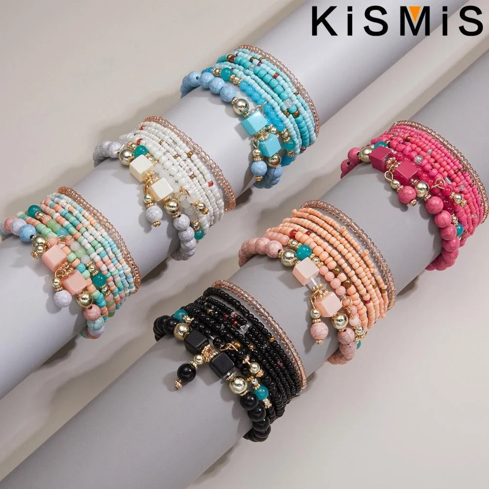 8Pcs Bohemian Stackable Beaded Bracelets Multicolor Stretch Fashion Jewelry Multi-layer Charm Bracelets