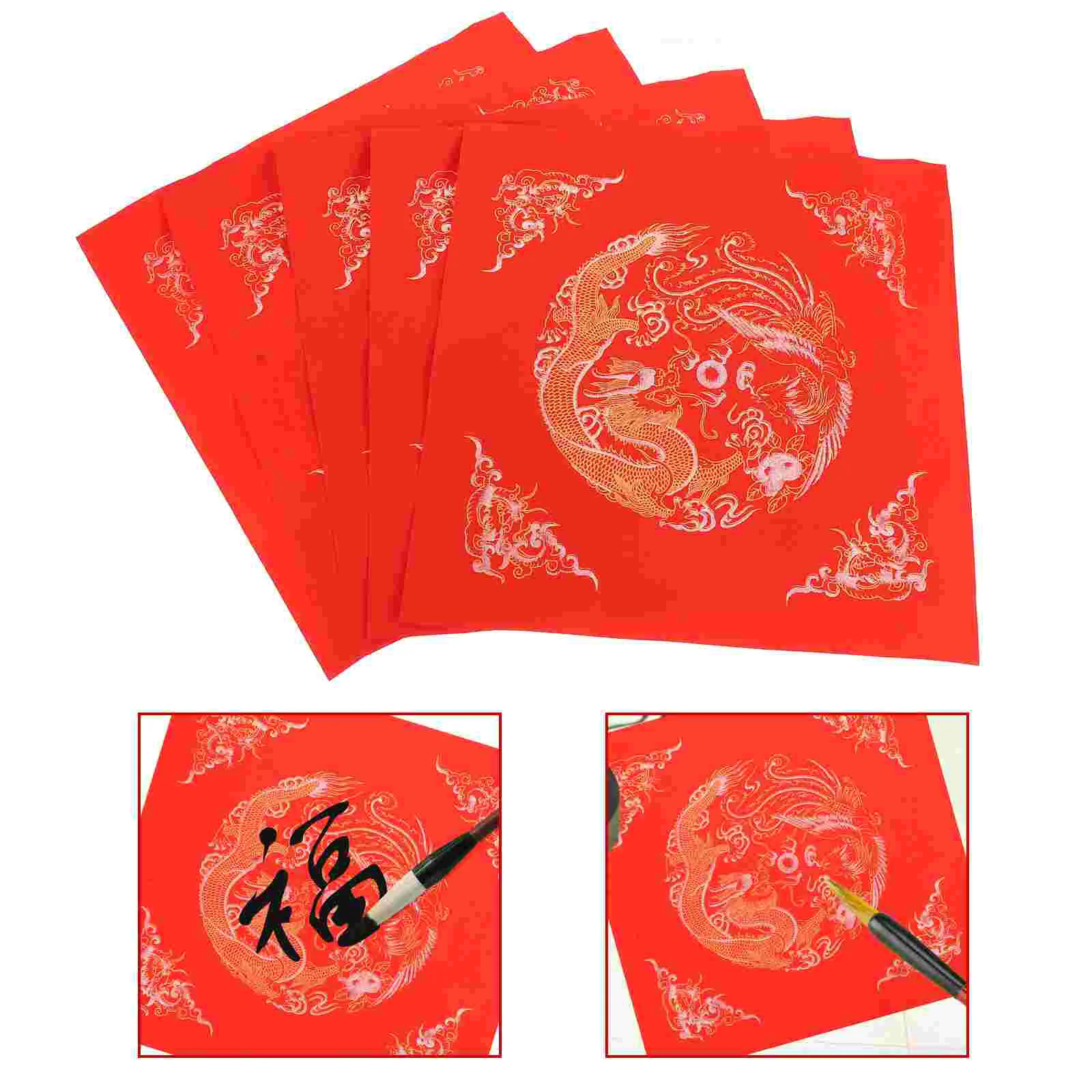 

40 Pcs Red Paper Fight Fu Character Writing Papers Chinese Spring Festival Blank Cut Xuan Party Supplies Rice