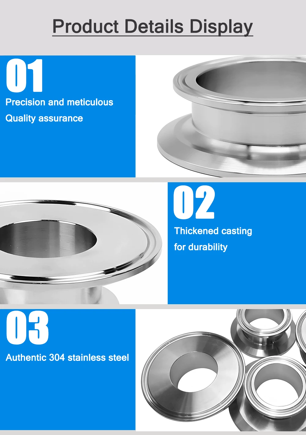 1,5 " 2 " 2,5 " 3 " 4 " SS304 Sanitär-Tri-Clamp-Reduzier-Endkappenflansch OD 50,5mm 64mm 77,5mm 119mm Ferrule Homebrew Rohrverschraubung – Detail 1