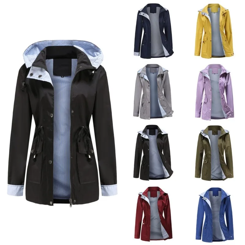 Autumn Winter Women Hooded Windbreaker Hiking Jacket Outdoor Jackets Long Sleeve Waterproof Coat  Office Fashion Outwear S-3XL
