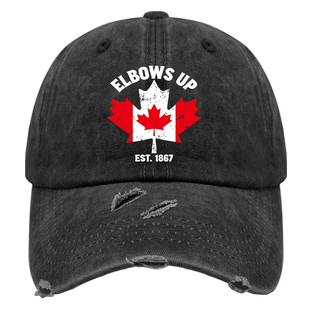ELBOWS UP EST.1867 Canadian Maple Leaf Hat Vintage Distressed Baseball Cap Adjustable Dad Hat Unisex Outdoor Patriotic Canada