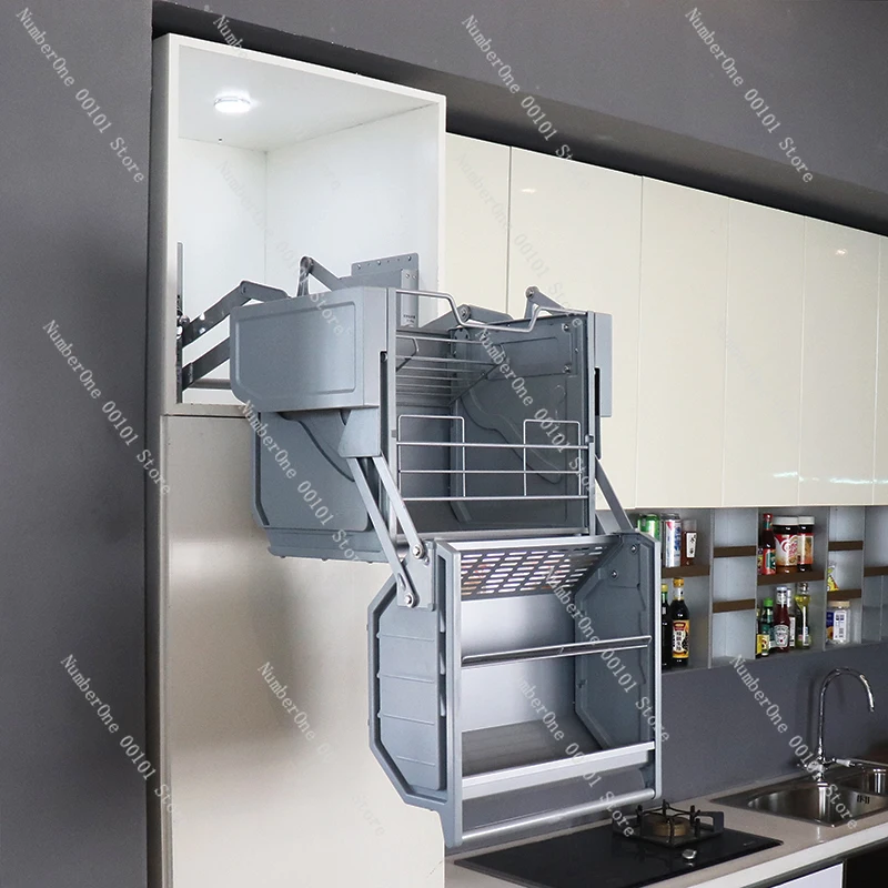 Double Drop-Down Basket Kitchen Cabinet Accessories Pantry Organizer Magic Collector