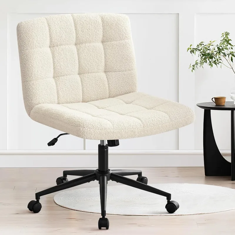 Faux Fur Upholstered Office Chair with Wheels, Adjustable Accent Chair with Thicken Seat, Computer Chair for Living Room