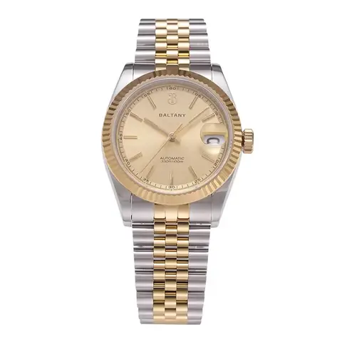 2025 New Baltany 36mm Retro Men's Automatic Mechanical Gold Wristwatch NH35 S4084 Stainless Steel Sapphire 10Bar reloj hombre
