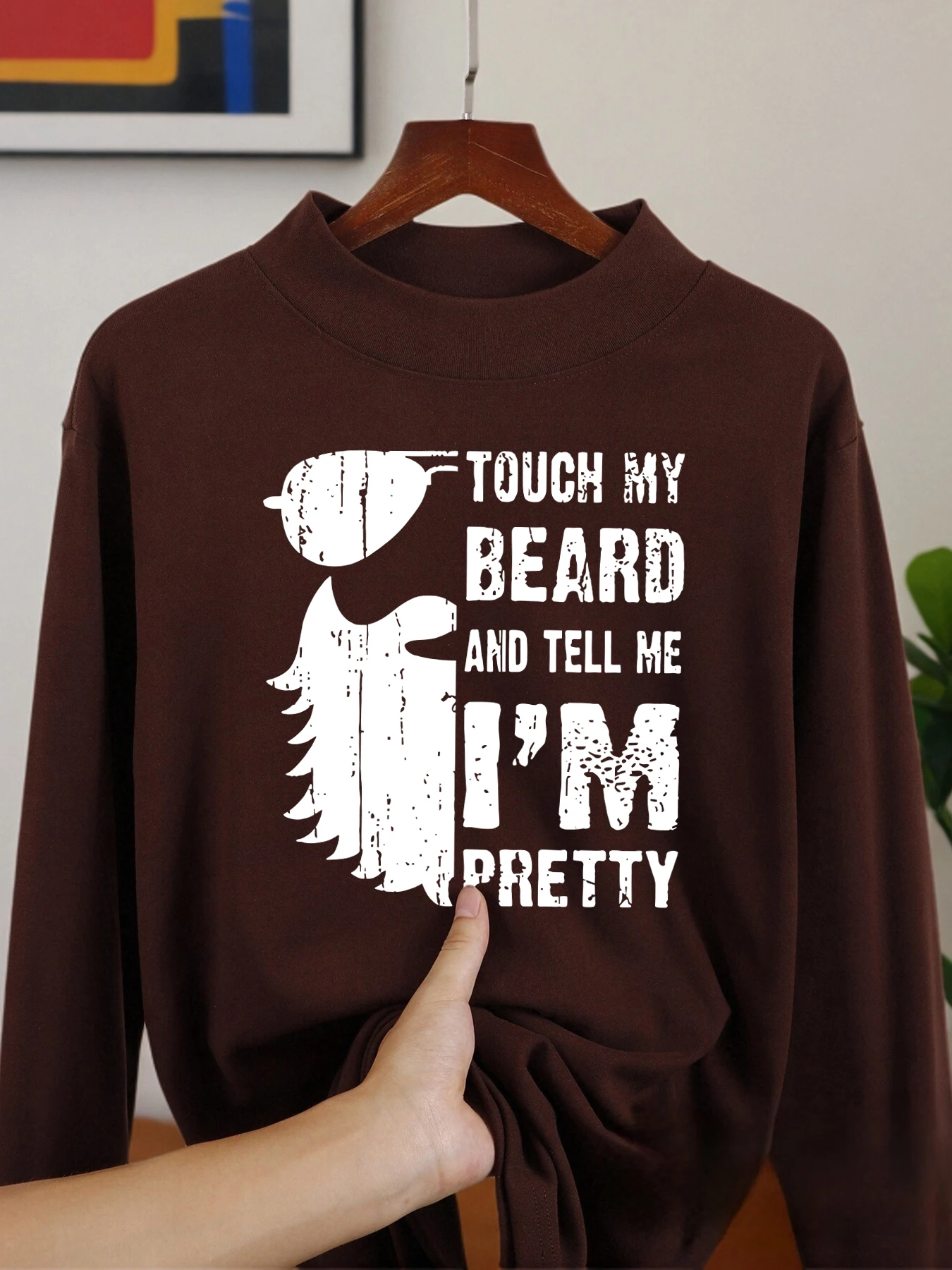 เสื้อเชิ้ตแขนยาวพิมพ์ลายตลกๆ ข้อความว่า โปรดชมเคราของฉัน เสื้อหนา ทรงพอดีตัว คอปกกลาง เสื้อผ้ากำมะหยี่เนื้อนุ่ม อุ่นสบาย