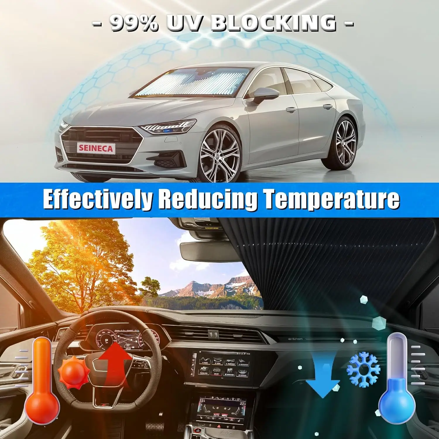 2-Pack Retractable Car Sun Shades, Blocks 99% UV, Fits Most Cars, Easy Foldable for Cool Interior Protection