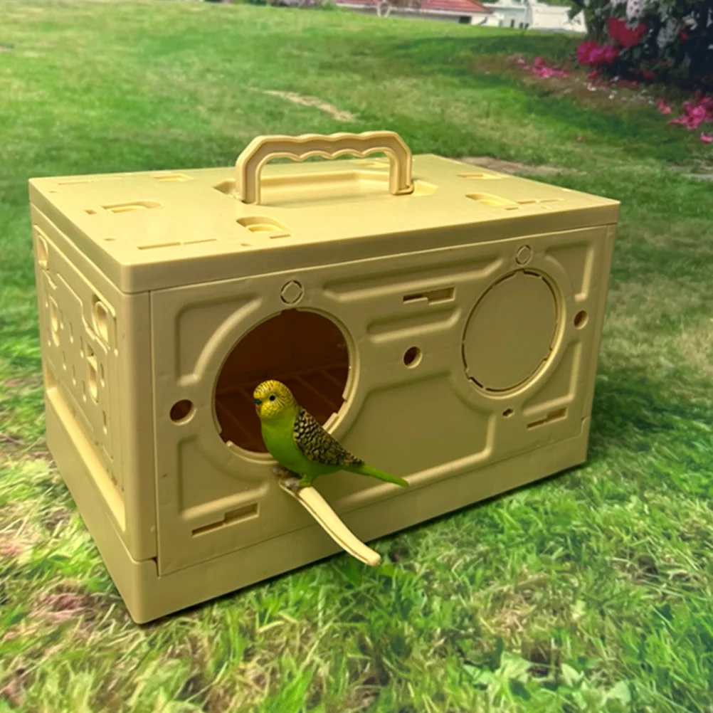 

Folding Pet Bird Plastic Portable Travel Carrier Light Yellow Easy Assemble Disassemble Suitable Small Pets Lightweight