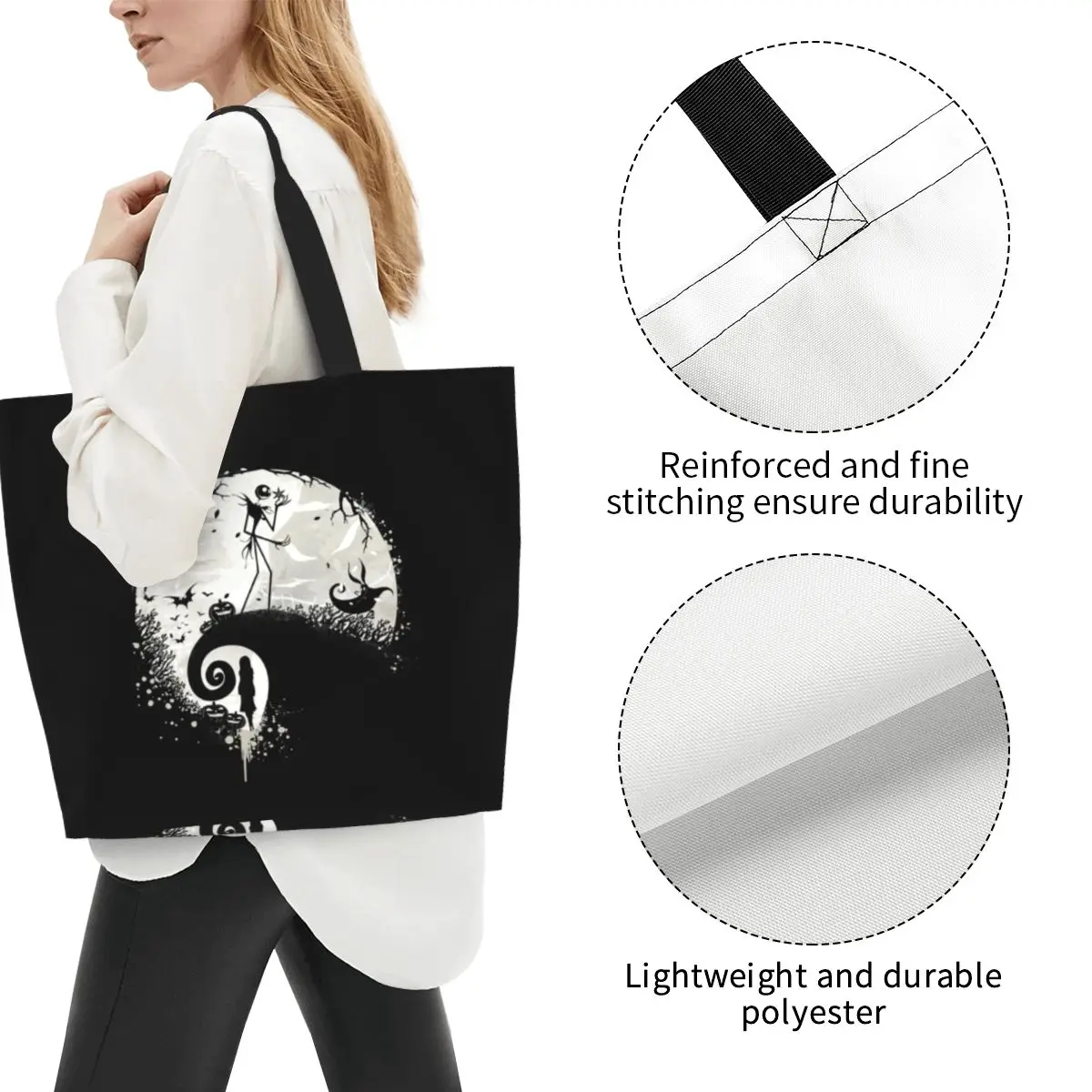 Cartone animato personalizzato The Nightmare Before Christmas Shopping Tote Bag riutilizzabile Jack Skellington generi alimentari borsa Shopper a