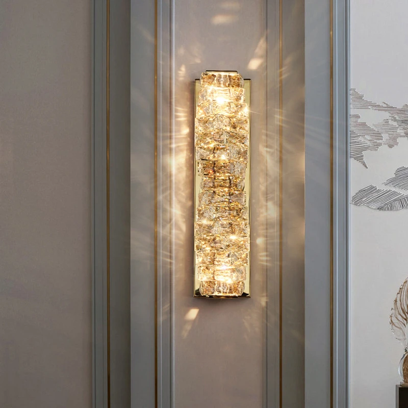 Imagem -05 - Modern Gold Crystal Wall Sconce Lâmpada Led para Sala de Estar Quarto tv Fundo Luzes Interiores Luminárias Domésticas Luxo k9