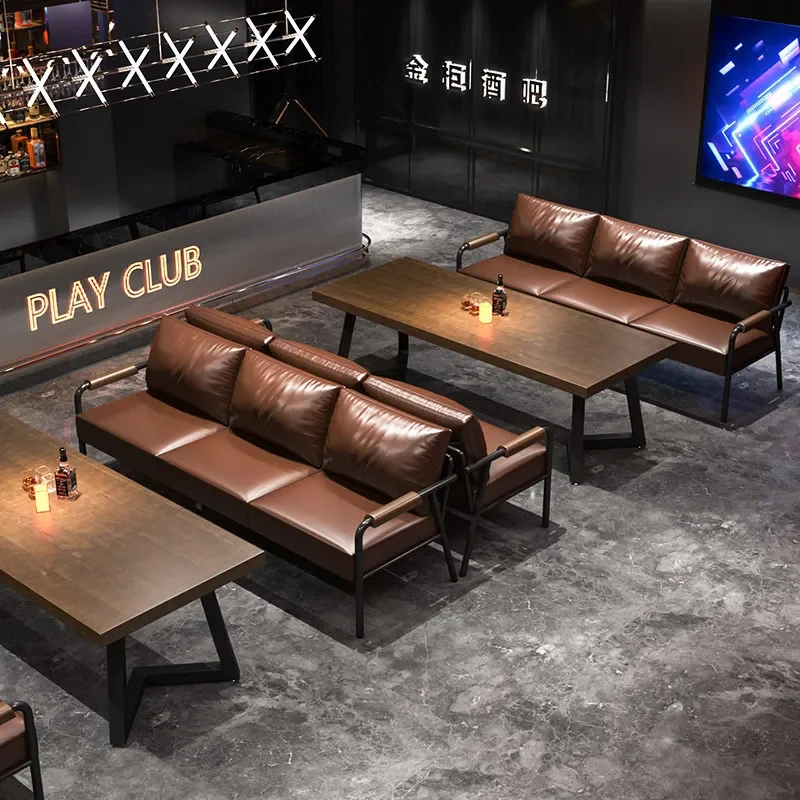 Industrial Style Bar Table and Chair Set Commercial Booth Sofa for Cafe Pub BBQ Hot Pot Shop Tea House Furniture Combination