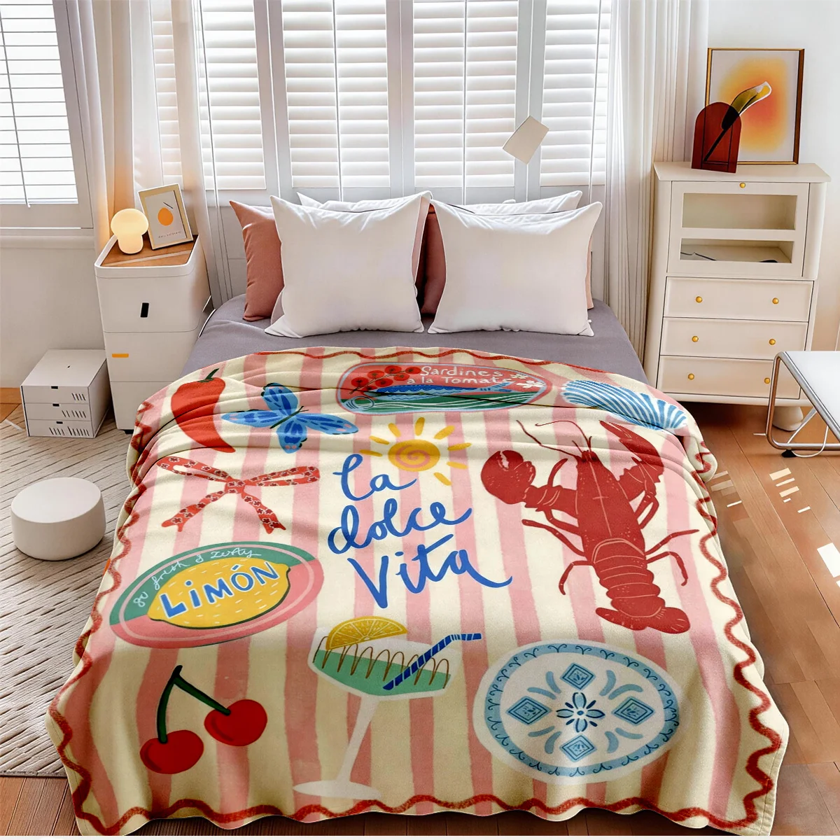 La Dolce Vita Italian Summer Beach Throw Blanket Coastal Nautical Mediterranean Style Decor Gift