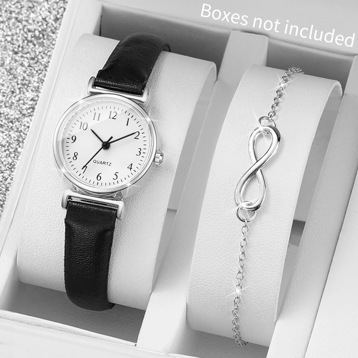 2 шт. модные женские часы с маленьким арабским циферблатом, женские кварцевые наручные часы с кожаным ремешком, набор браслетов Reloj Mujer (без коробки)