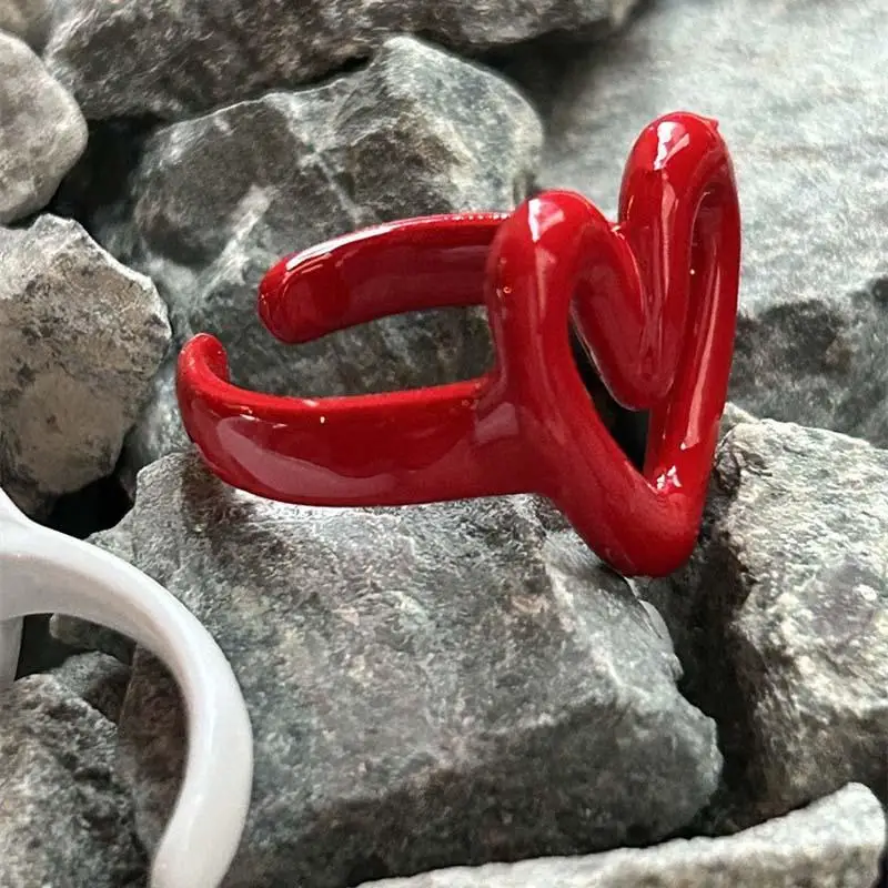 Anillos de amor de corazón de esmalte rojo Punk de hip hop para mujer, anillo de aceite de goteo abierto geométrico a la moda, regalos de joyería para parejas de verano Y2K