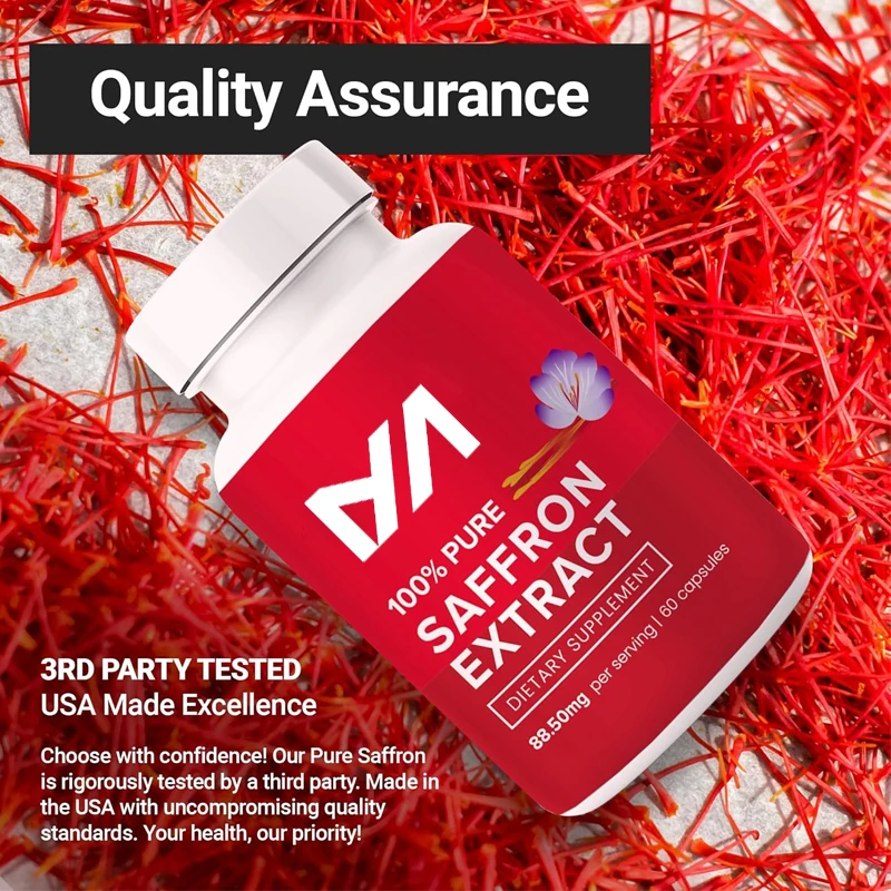 Saffron Extract 88.50mg - 60 Capsules - 100% Pure Saffron Supplements, Boost your emotions and energy