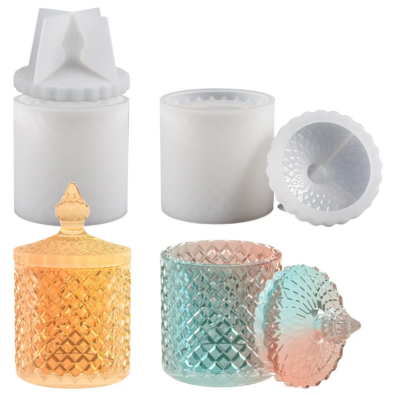 Round Roman Can Silicone Mold Crystal Glue Diamond-Shaped Glass Storage with Lid Storage Tank