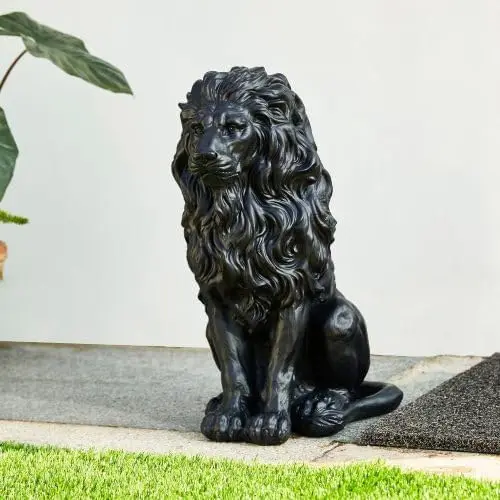 Resin Statue Outdoor Sculpture Lion Garden Decor Black