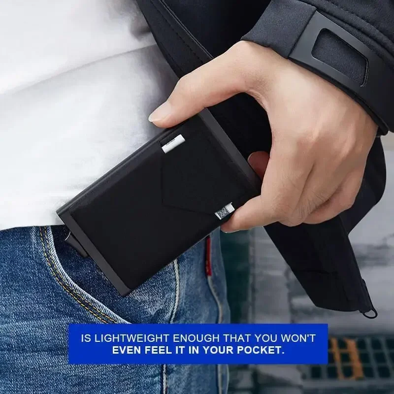 محافظ منبثقة أوتوماتيكية رفيعة للغاية وحامل بطاقات الائتمان وحامل بطاقات البنك النقدية ومحافظ معدنية من الألومنيوم للنساء والرجال #4