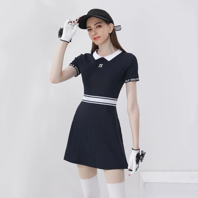 2024 New Sytle Golf Women\'s Kniteed Dress with Lapel Slim Fit Causal Sportswear Skirt Tennis Golf Clothing