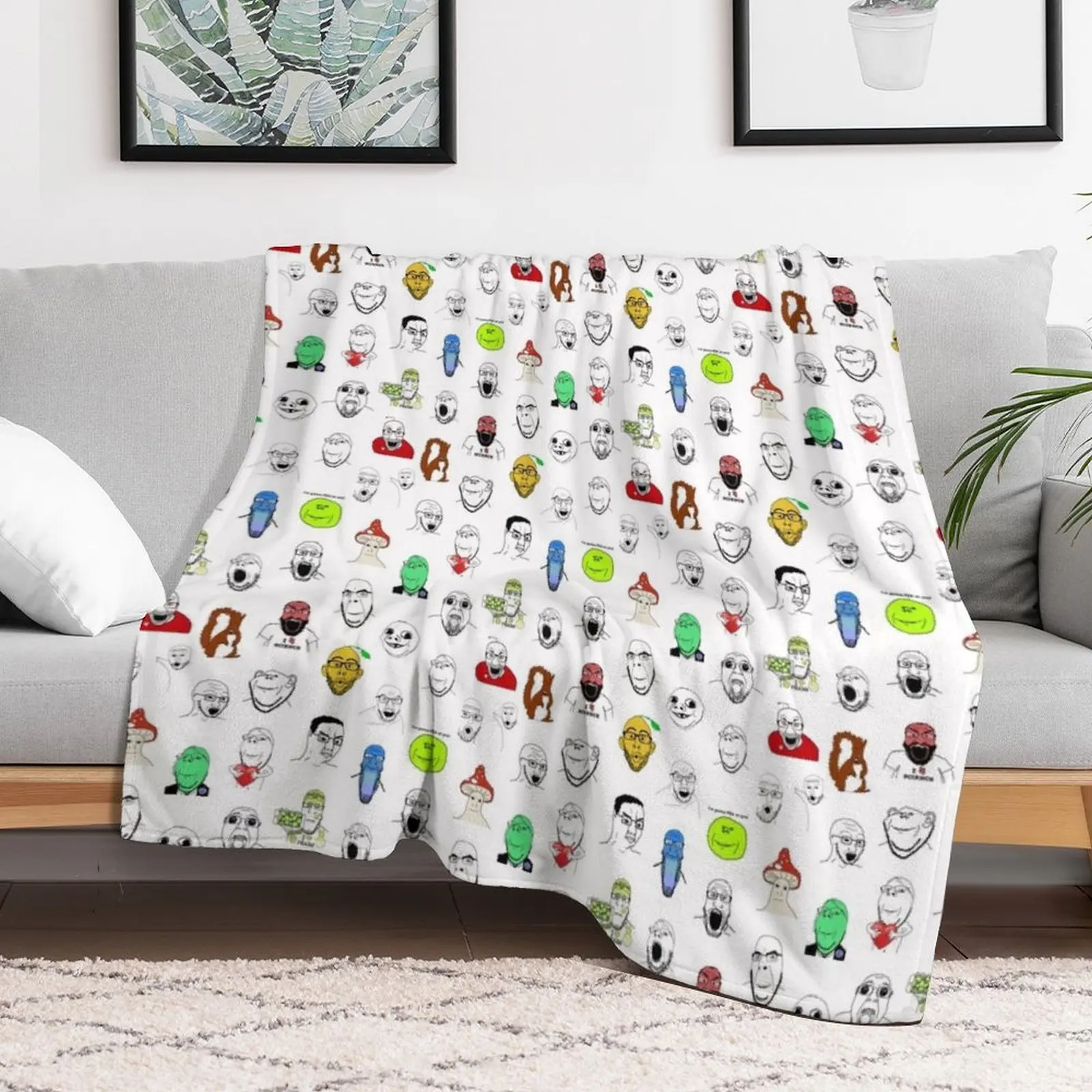 Soyjak Collage Throw Blanket Decoratives Weighted Blankets