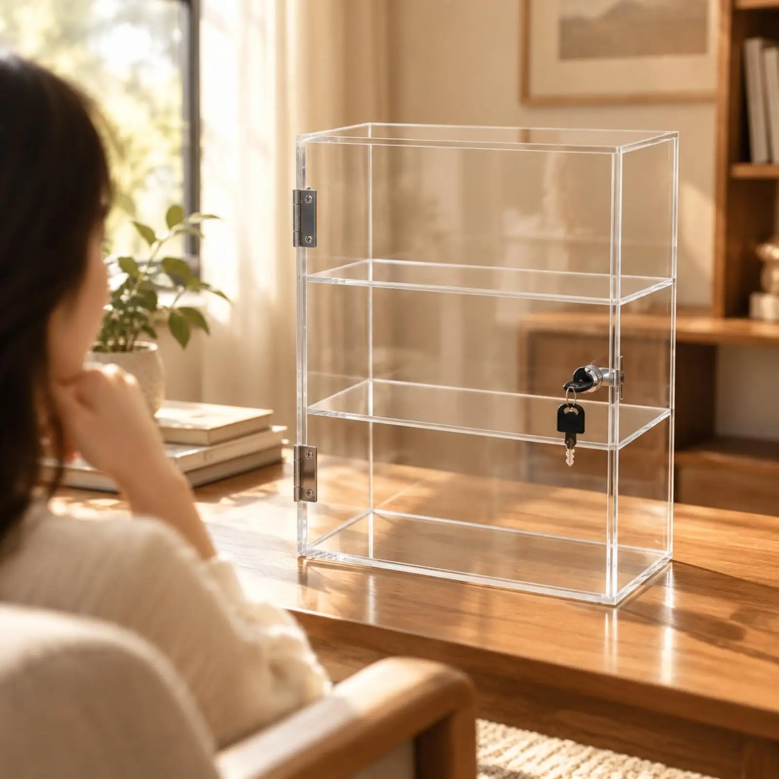 Acrylic Showcase Cabinet with Clear Panels for Bedroom Office Shelf Display of Decor Items view 4