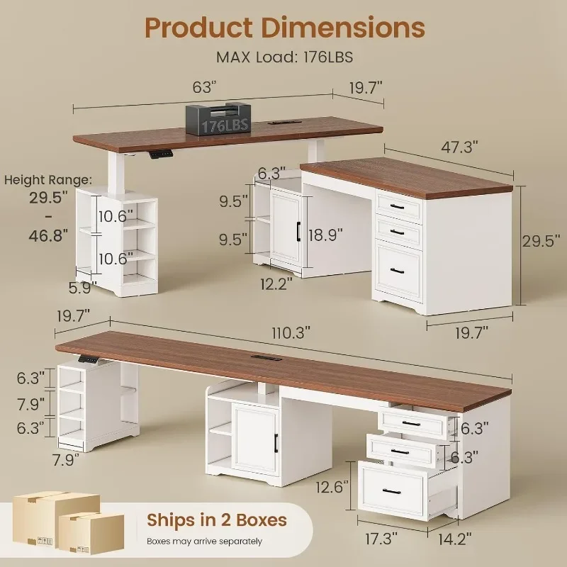 SEDETA Farmhouse L Shaped Electric Standing Desk Height Adjustable Home Office Executive Desk with Drawers Standing Computer