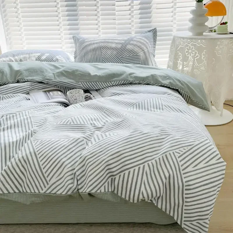 High End Garden Style Cotton Comforter Bedding Sets Single Size King Size Printed Stripes Queen Duvet Cover Sheet Pillowcase Set