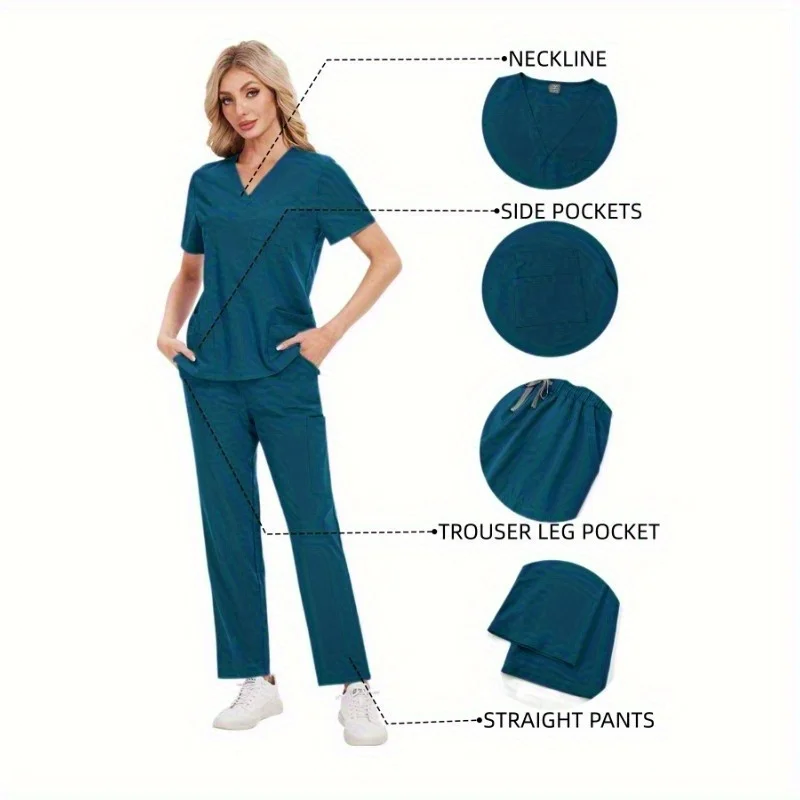 

Эластичный быстросохнущий комплект с V-образным вырезом для грумеров и медсестер, 2 предмета