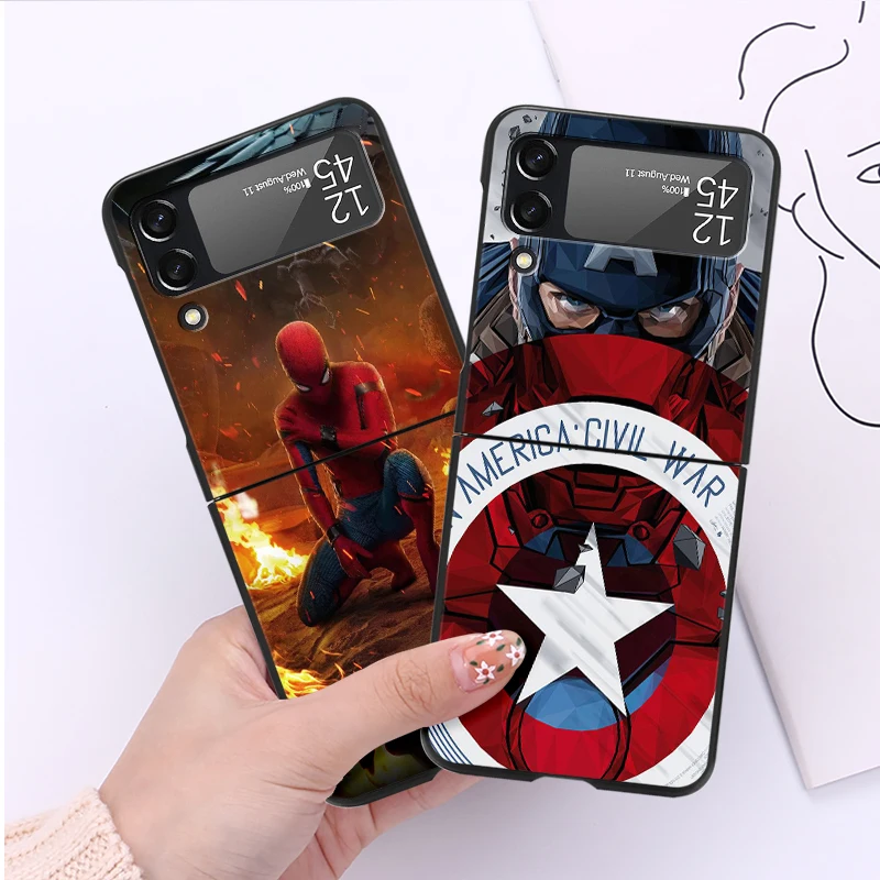 Etui na telefon Samsung Galaxy Z Flip 4 3 5G Black Hard PC Luxury Bumper ZFlip3 Fashion Fall Prevention Cover Cool Marvel Avenger