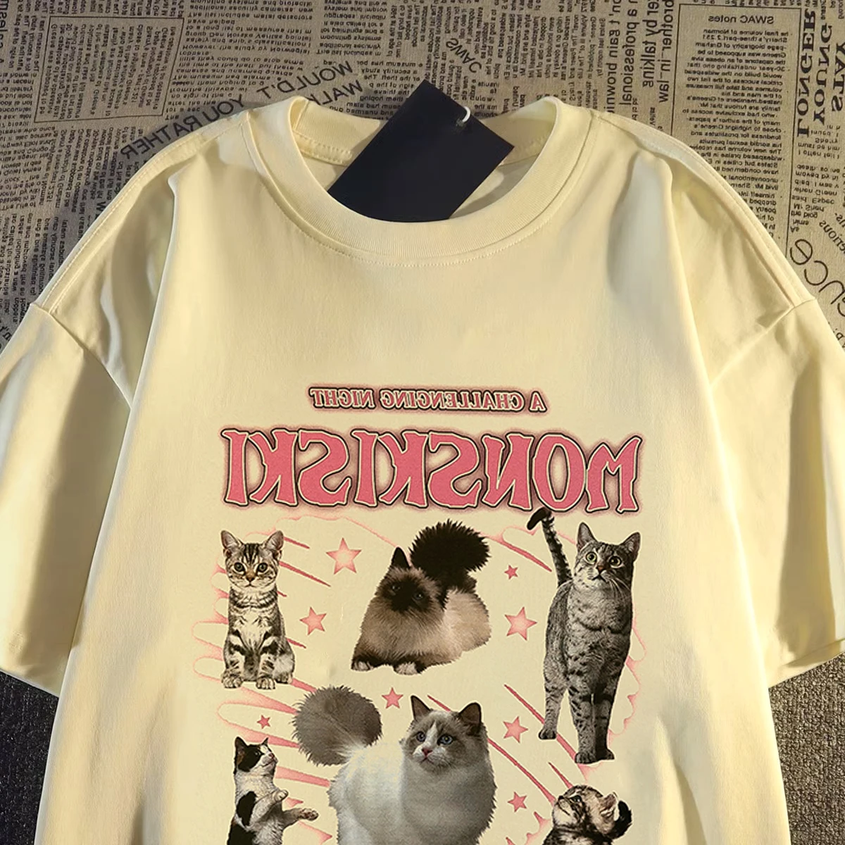 American Street Sle ort Sve T-irt ex Summer Trendy Loose Retro Couple f Sve INS Top Cotton round Ne