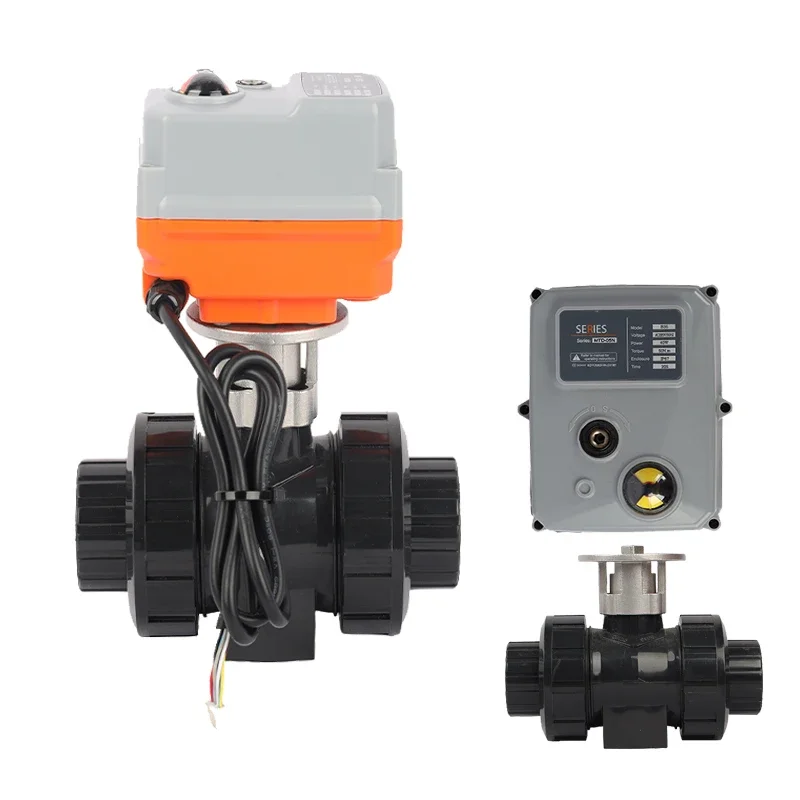 12v motorized automatic valve 2 way pvc 24v dc electric motor operated proportional control water union actuator ball valve