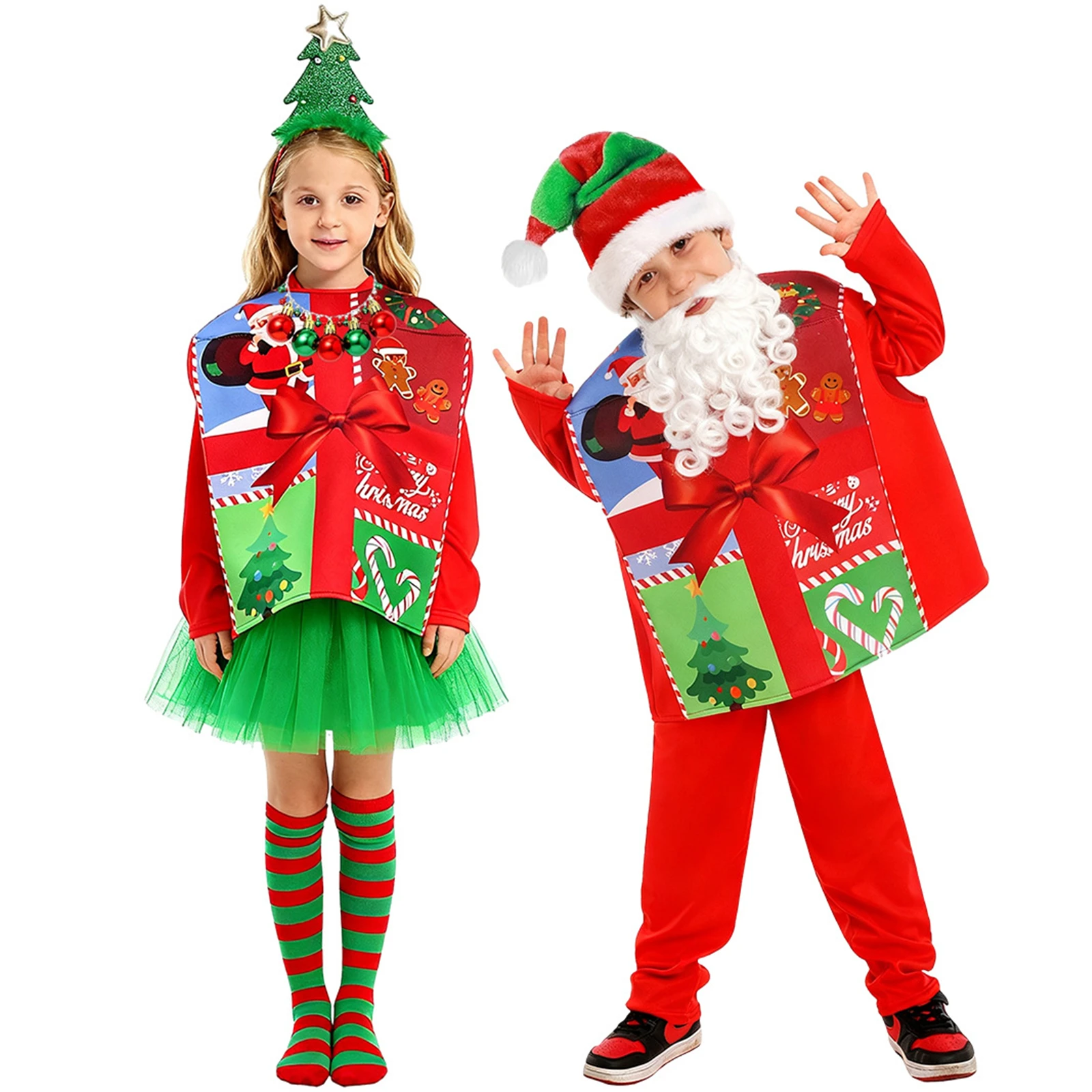 Kids Boy Girls Christmas Gift Box Costume for Kids Sleeveless Christmas Costumes Cosplay Outfit Top for Boys Girls