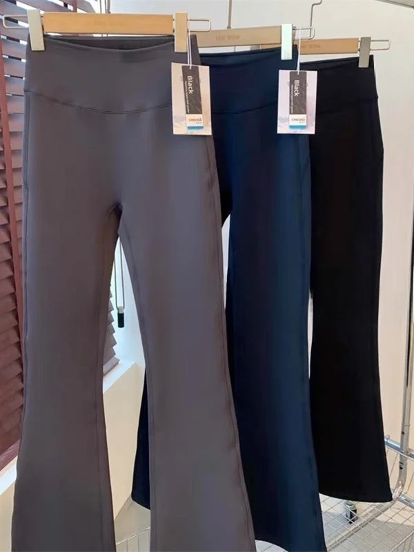 Spodnie do jogi bootcut z wysokim stanem, ciężkie, 450g, o fakturze chmurki, z wysoką elastycznością, ciepłe na zimę, z wysokim stanem, dzwonkowe nogawki, damskie.