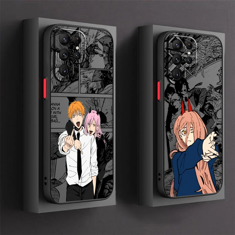 Anime Cool Art Chainsaw Man Frosted Translucent For Samsung Note 20 A35 A03 A54 A31 A22 A34 A14 A24 A04 A55 5G Back Phone Case